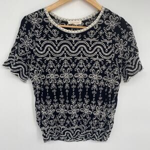 Solitaire Top Women’s Small Embroidered Lace Feminine Romantic Bohemian Black